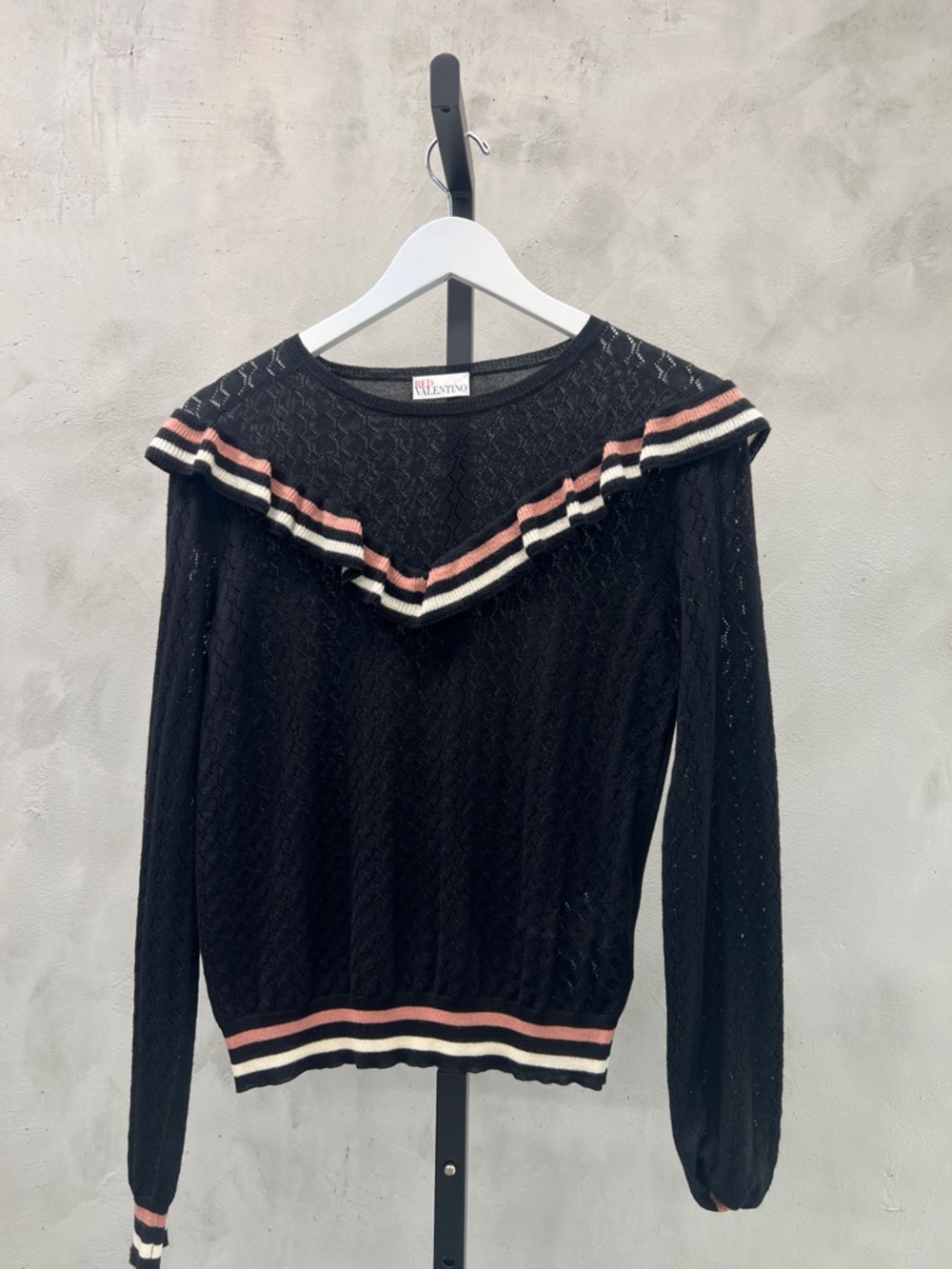 Valentino Black Knit Sweater with Pink and Cream Trim